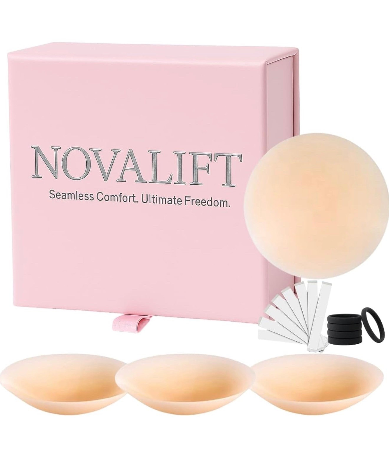 3 pairs of nipple covers
Available in 5 shades 
Comes with storage box 
Clothing tape etc 

As @amazonfashioneu #amazon