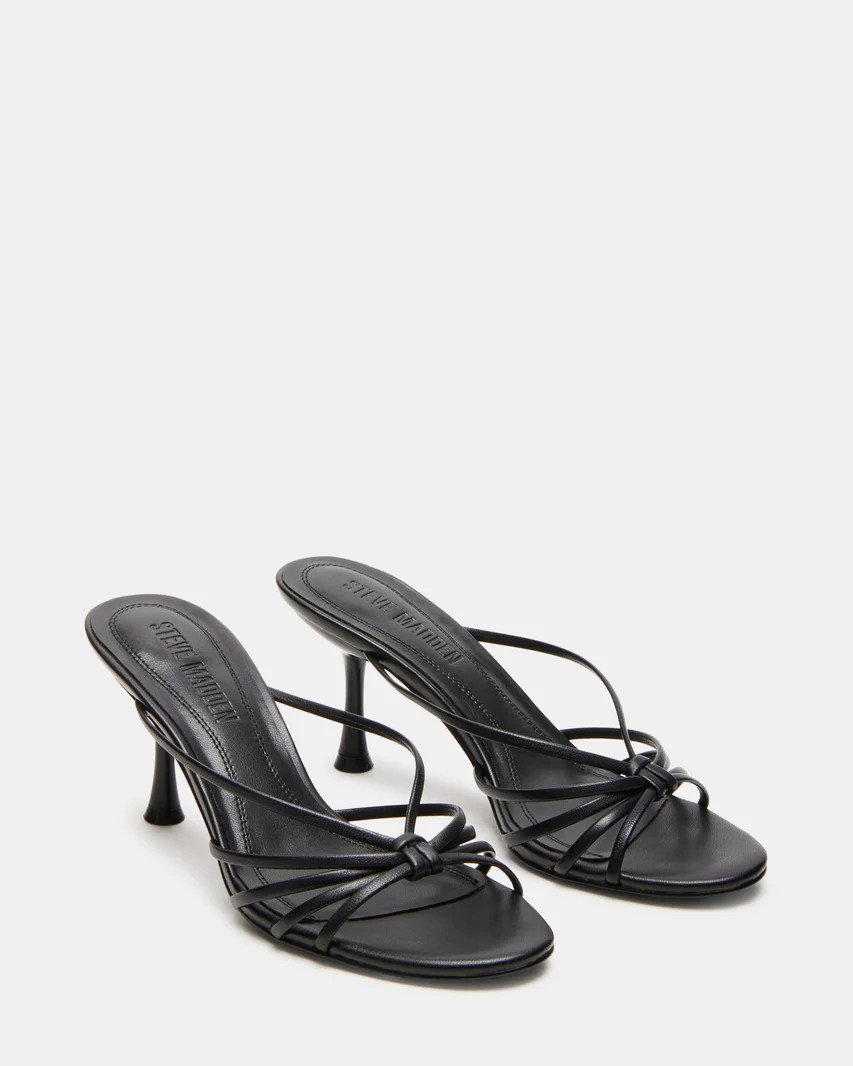 EDNA Black Leather Strappy Mule Women's Heel | Steve Madden (US)