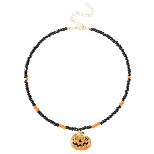 Yalice Boho Bead Choker Necklace Tiny Beaded Necklaces Dainty Summer Beach Jewelry for Women (Black-Pumpkin Pendant) | Amazon (US)