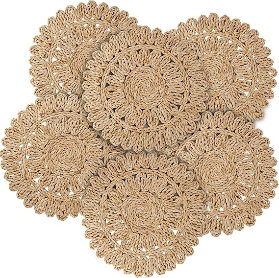 13.8" Corn Husk Woven Round Placemats Set of 6 - Wicker Boho Farmhouse Placemats - Rattan Table M... | Amazon (US)