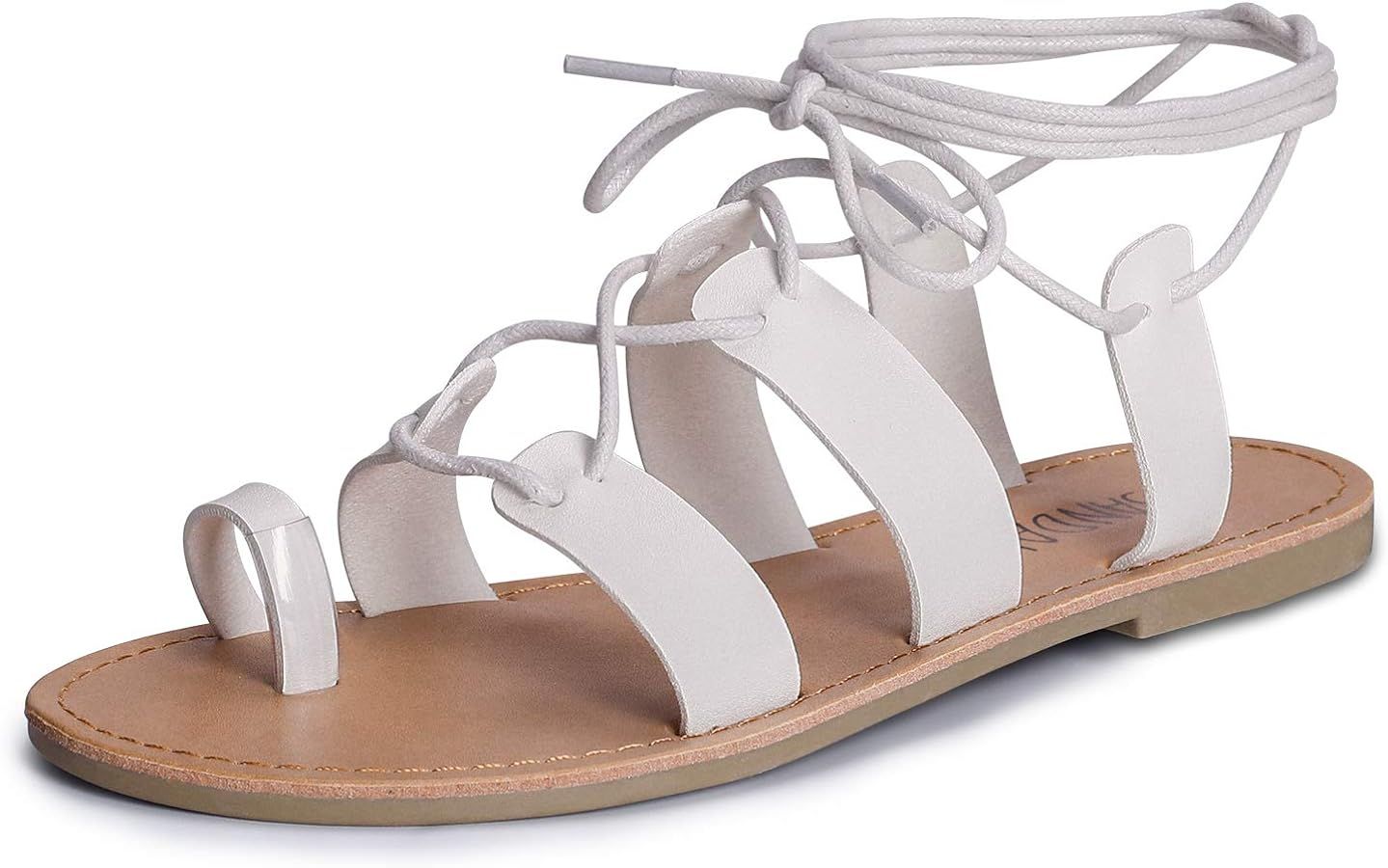 SANDALUP Tie Up Flat Gladiator Roman Sandals for Women | Amazon (US)