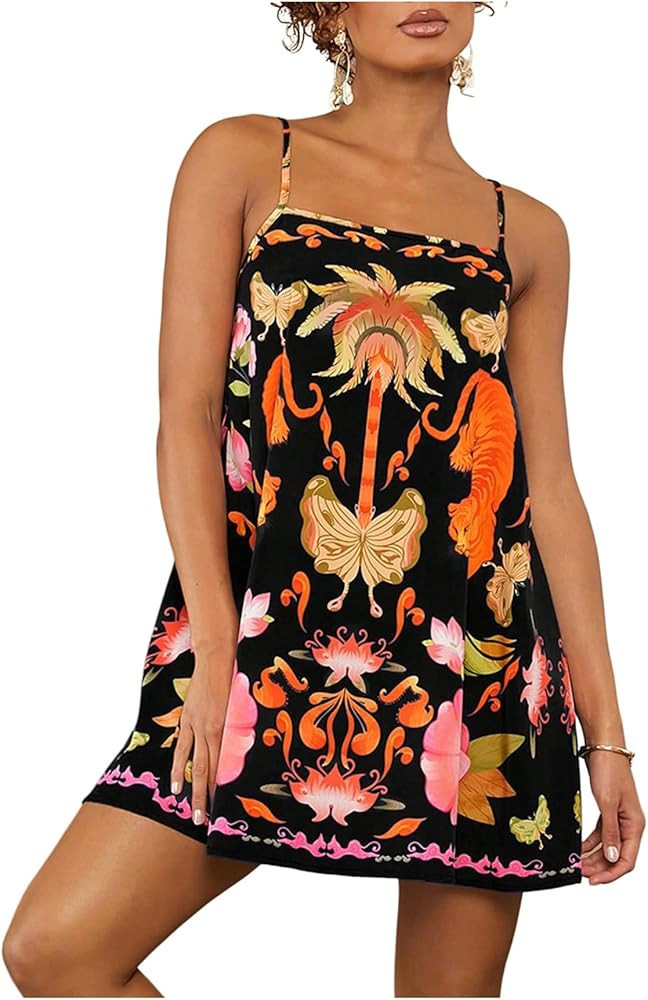 Floerns Women's Tropical Sleeveless Cami Dress Loose Holiday A Line Mini Dresses | Amazon (US)