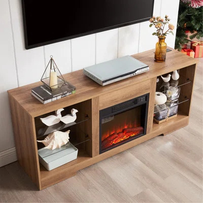 TV Stand Electric Fireplace TV Stand With Glass Shelves, 3D Fireplace TV Stand With LED Lights Wood With USB Charging Outlet Modern Television Table C | Wayfair North America
