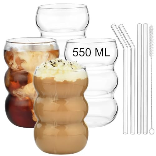 ALINK Bubble Gläs 4er Set Trinkglas,550ml gerippte trinkgläser,wave glas,Latte Macchiato Gläser,Eiskaffee Gläser,Longdrinkgläser,Cocktailgläser | Amazon (DE)