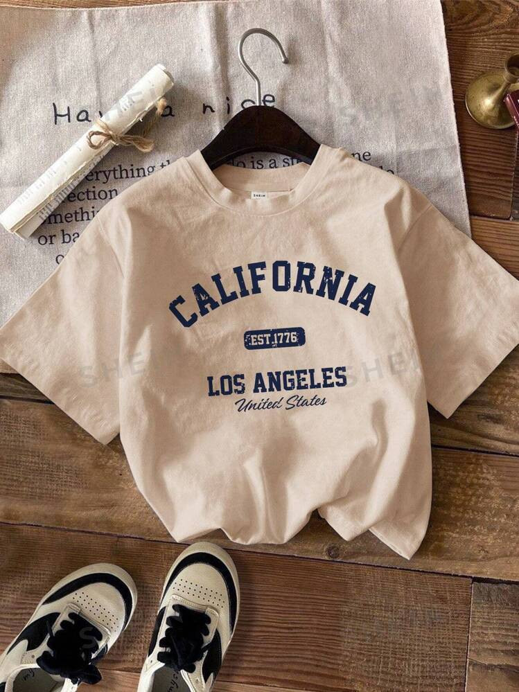 SHEIN Attitoon Oversized Casual Simple English Graphic Crew Neck Short Sleeve Loose Fit T-Shirt F... | SHEIN