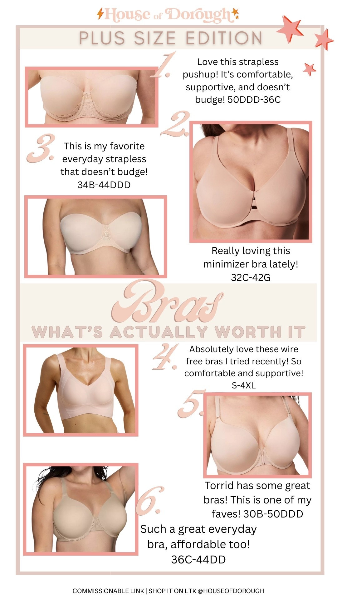 Bras what’s actually worth it! Sharing all of my favorite bras! I wear a 42DD!

Plus size fashion, undergarments, midsize fashion, bras, torrid bra, vanity fair, wire free bra

#LTKOver40 #LTKMidsize #LTKPlusSize