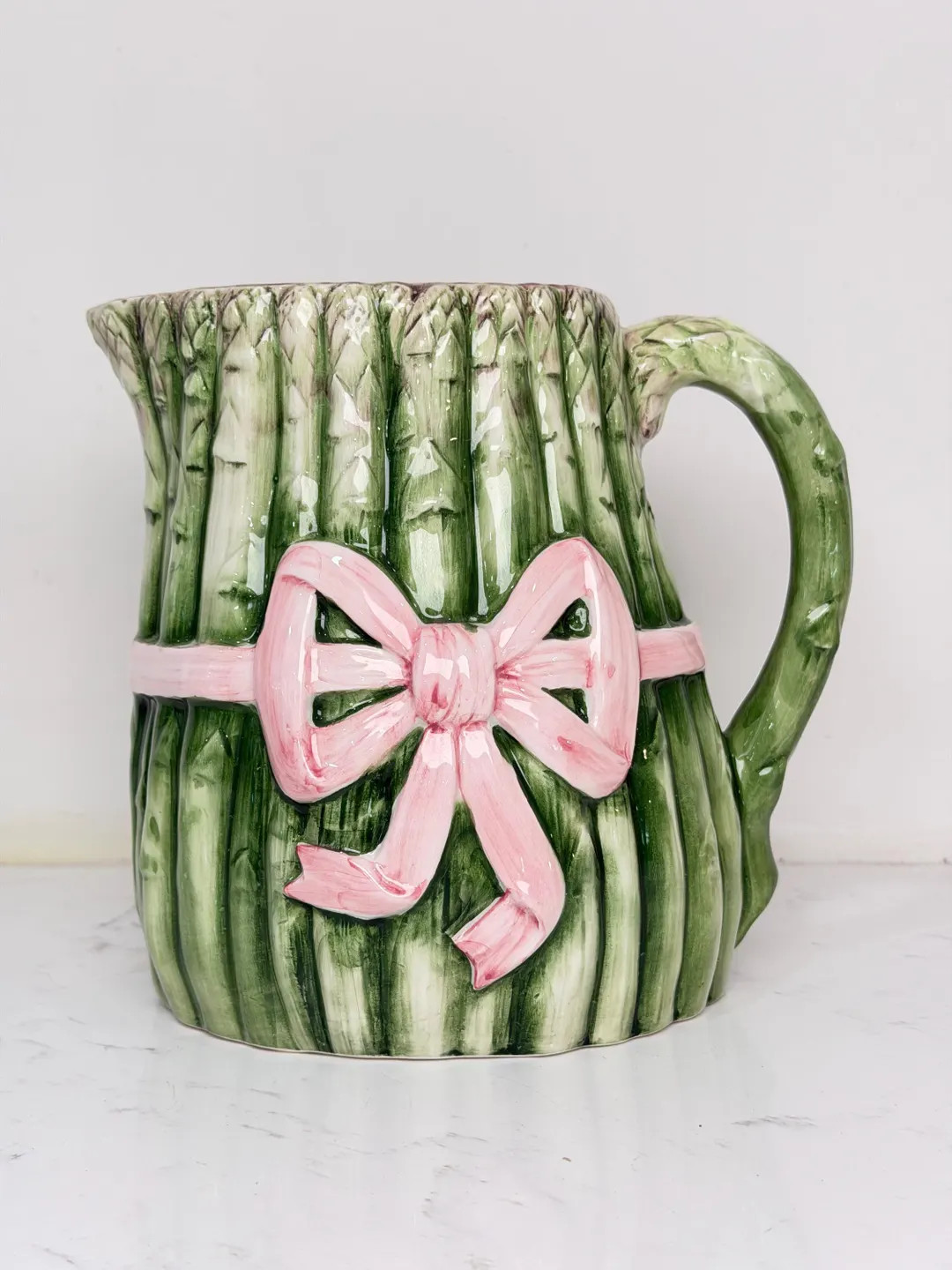 Vintage Italian Majolica Asparagus Pitcher with Bow | Etsy (Global)