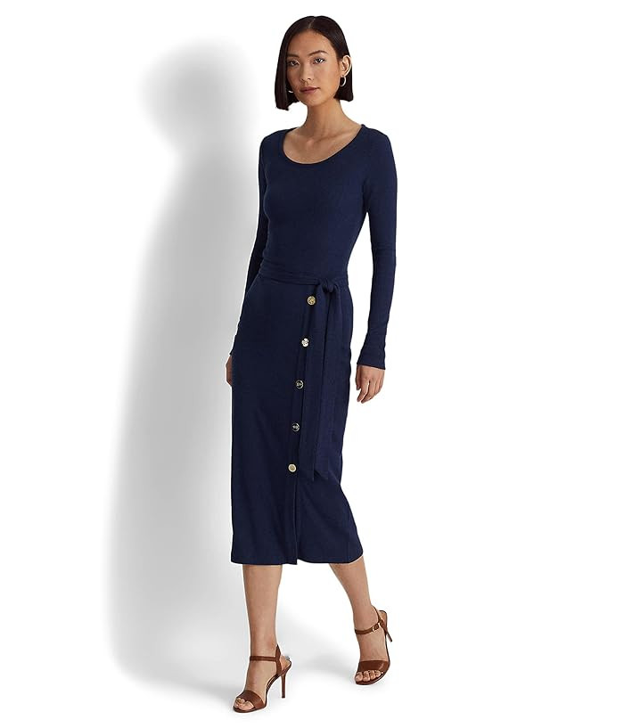 LAUREN Ralph Lauren Belted Rib-Knit Dress | Zappos