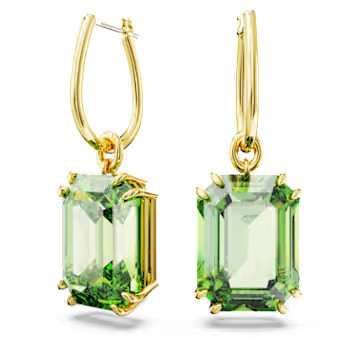 Millenia drop earrings, Octagon cut, Green, Gold-tone plated by SWAROVSKI | SWAROVSKI