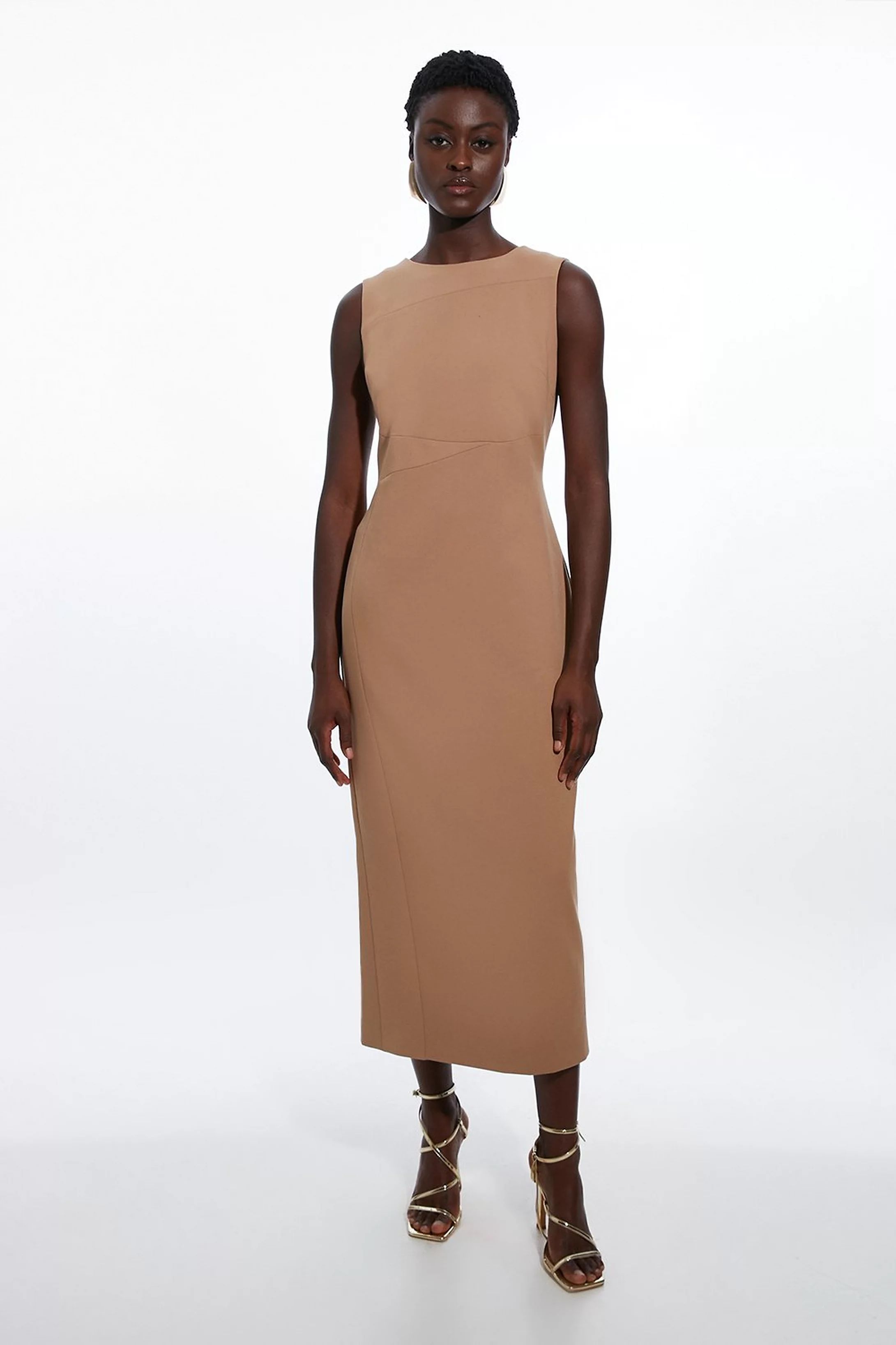 Compact Stretch Tailored Pencil Midi Dress | Karen Millen UK + IE + DE + NL