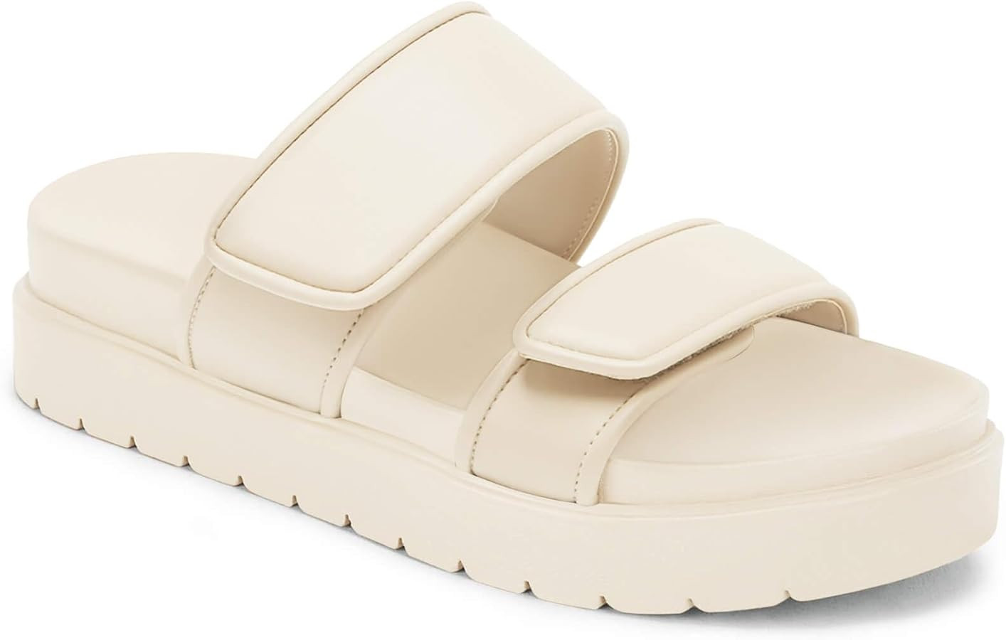 Coutgo Womens Platform Slide Sandals Comfort Adjustable Flatform Double Strap Flats Slip on Leath... | Amazon (US)