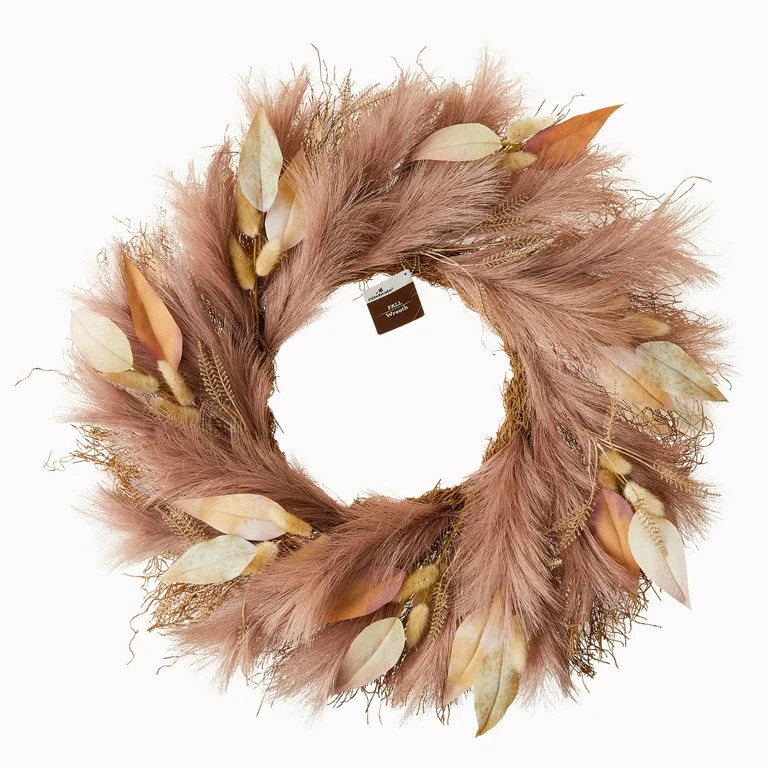 Polyester Pampas Grass Wreath, 24", Harvest by Way To Celebrate - Walmart.com | Walmart (US)