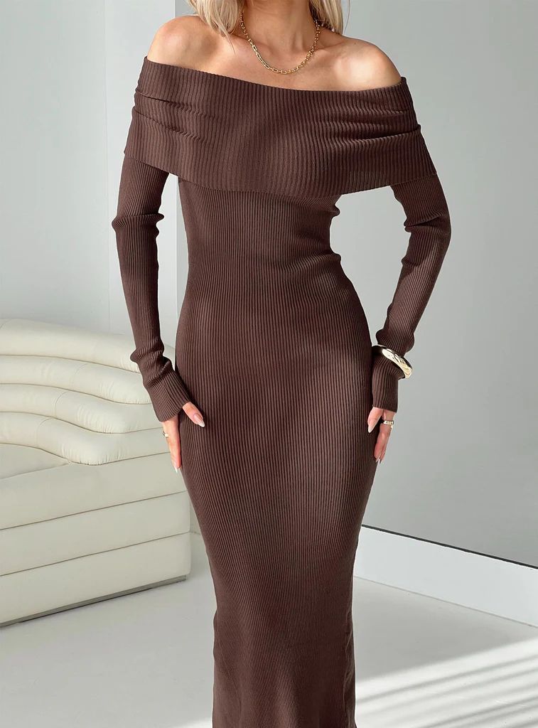 Phylis Off The Shoulder Maxi Dress Chocolate | Princess Polly US
