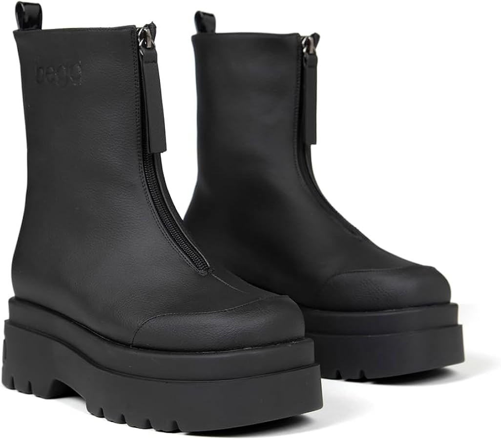 bego Platform Ankle Boots for Women Mid Calf Chunky Boots Front Zipper Combat Boots Comfortable C... | Amazon (US)