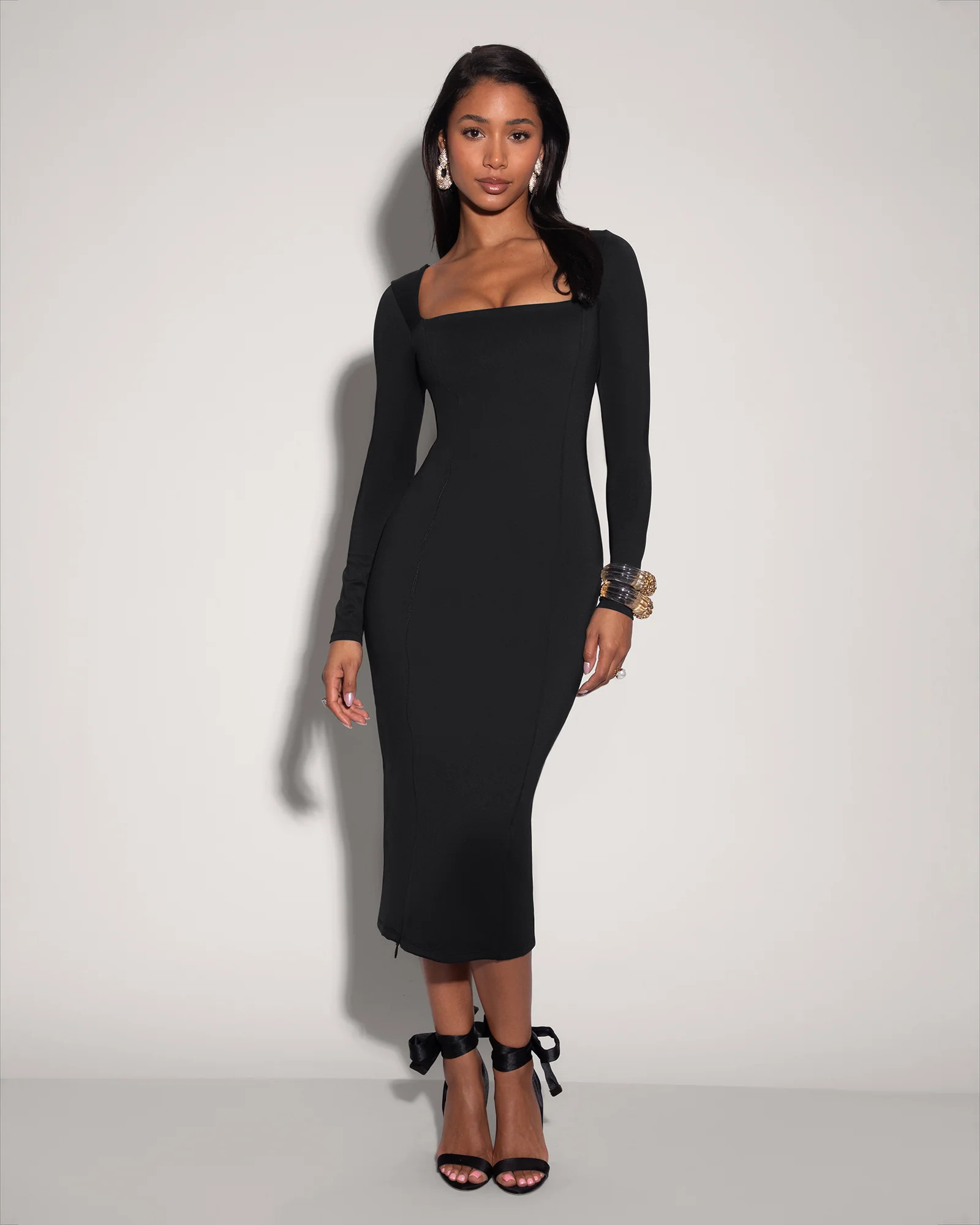 Squarey Long Sleeve Dress - Black - 3X | TA3