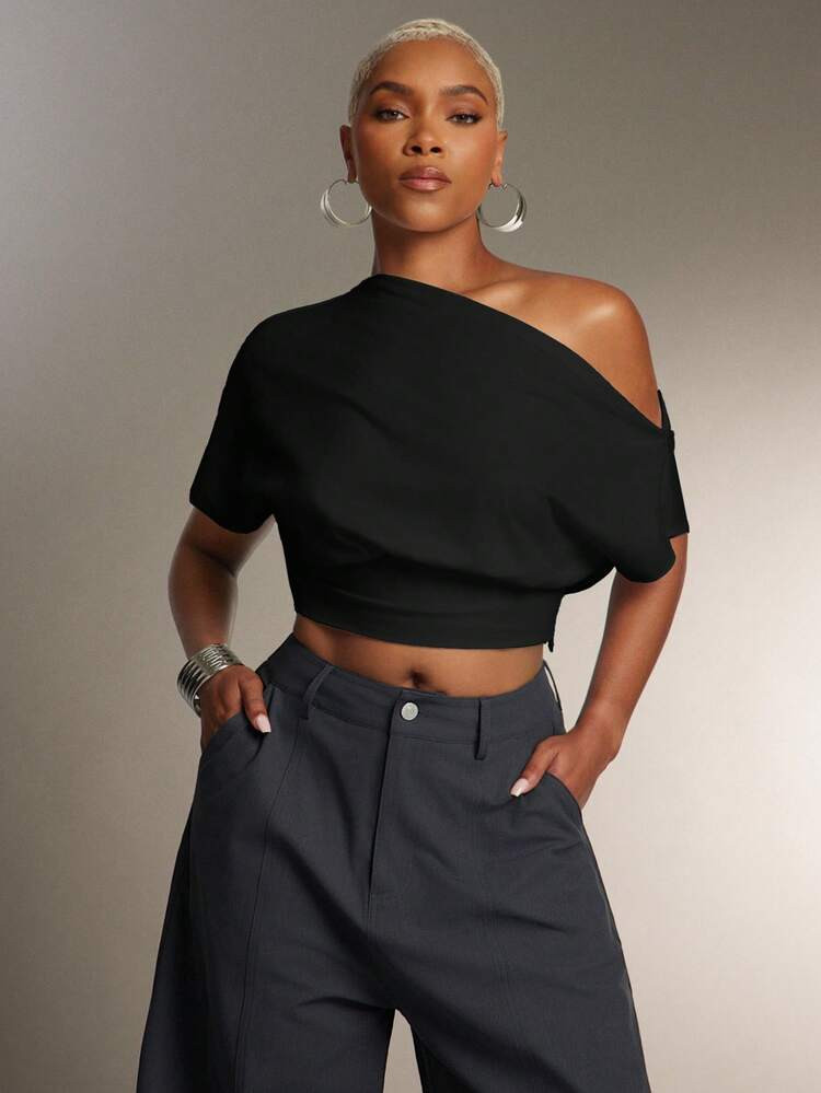 Casual asymmetrical off the shoulder crop top | SHEIN