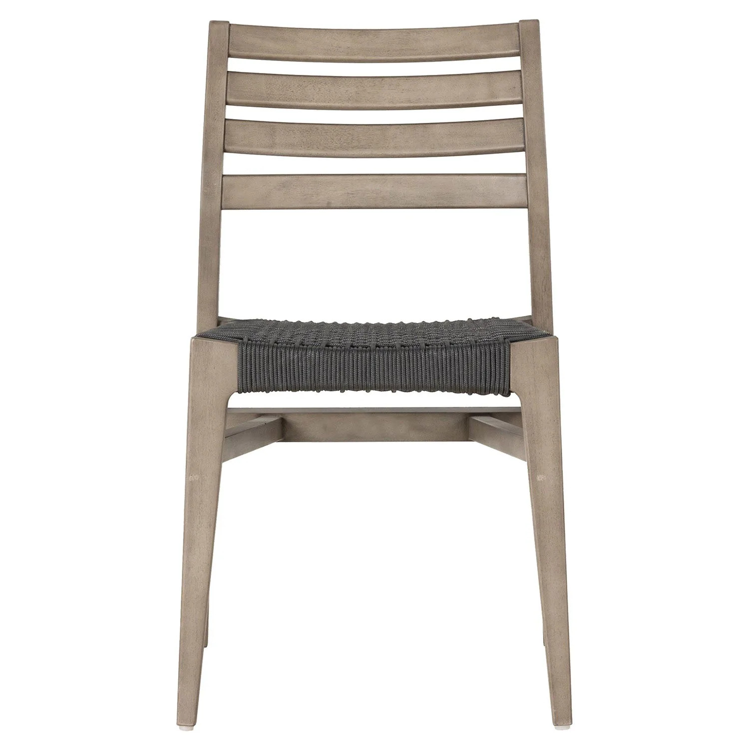 Audrey Coastal Beach Grey Wood Woven Rope Seat Outdoor Dining Side Chair | Kathy Kuo Home