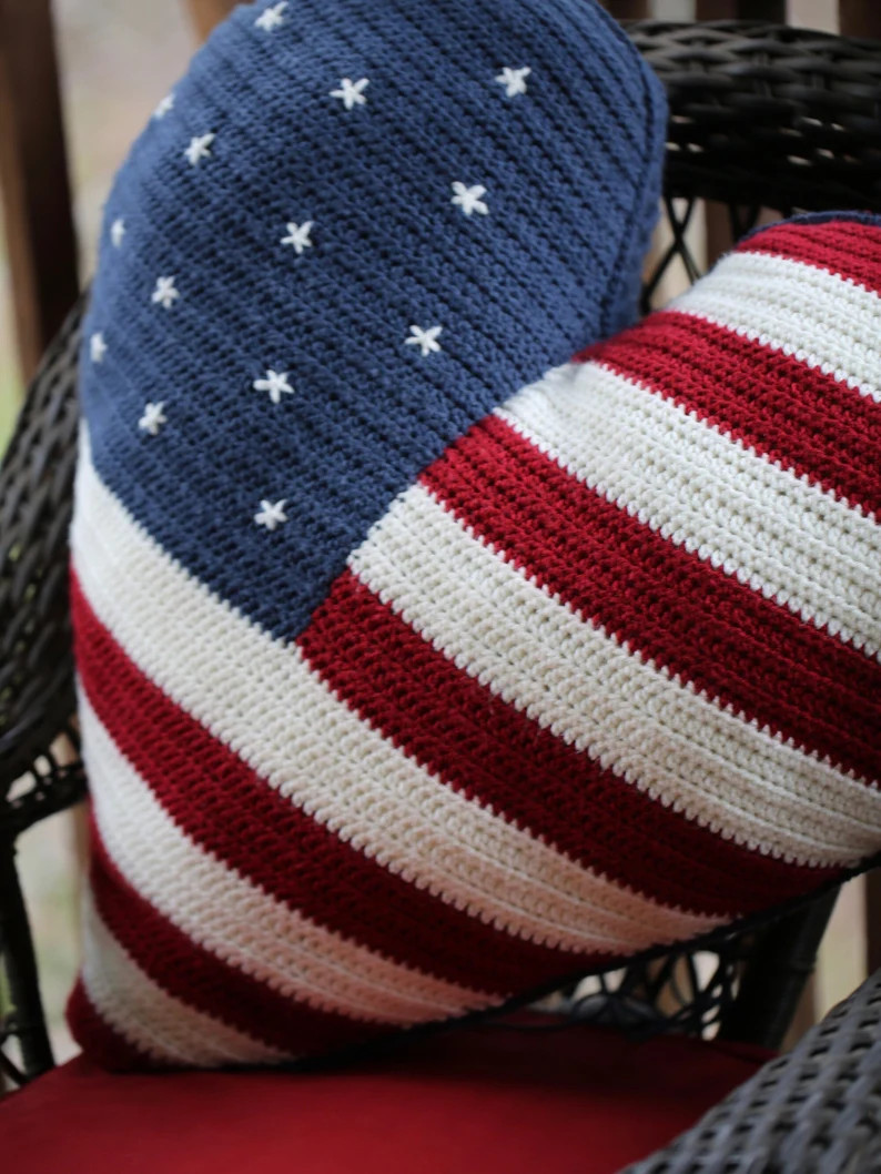 Jumbo American Flag Pillow, Boho Granny I Love America Crochet Flag Throw Pillow Extra Large Patr... | Etsy (US)