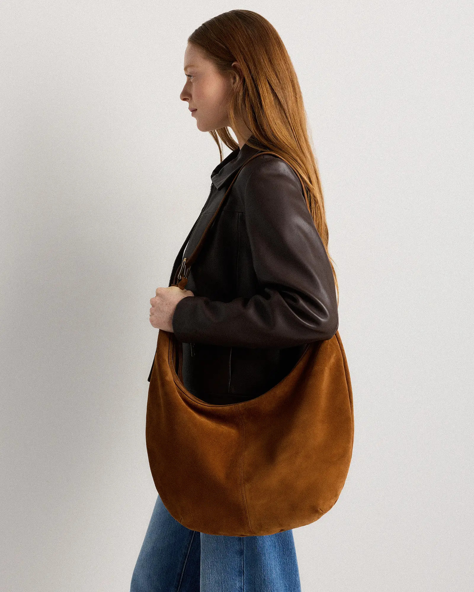 Italian Suede Crescent Shoulder Bag | Quince
