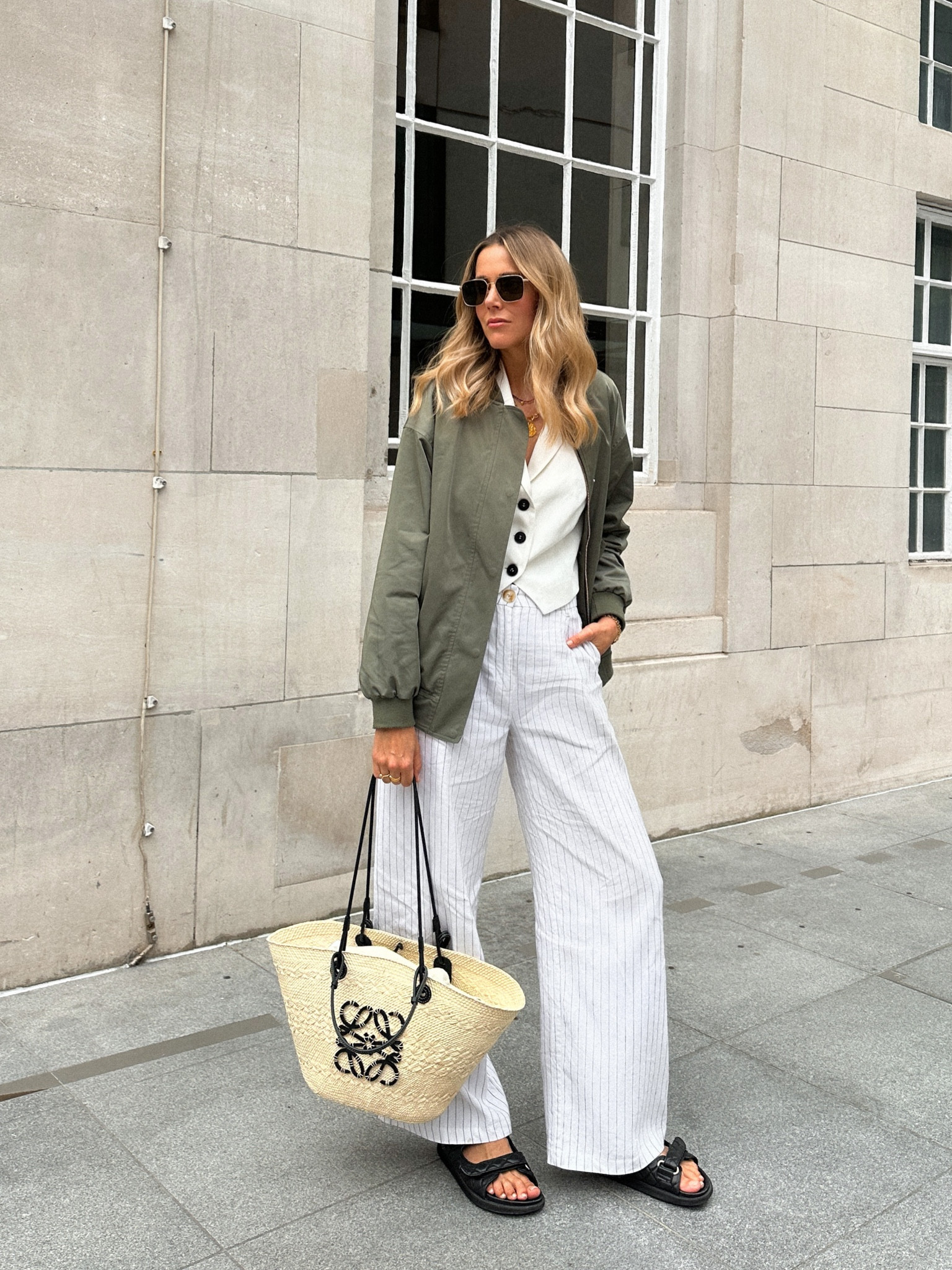 Summer outfit
Linen trousers
Linen pin stripe trouser
Bomber jacket
Loewe basket bag
Waistcoat 

#LTKeurope #LTKSeasonal #LTKstyletip