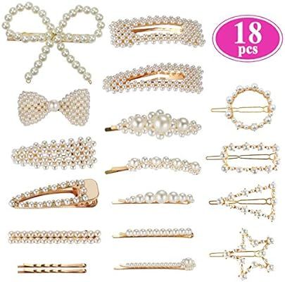 Pearl Hair Barrettes for Women Girls, Funtopia 18pcs Fashion Sweet Artificial Pearl Hair Clips Ge... | Amazon (US)