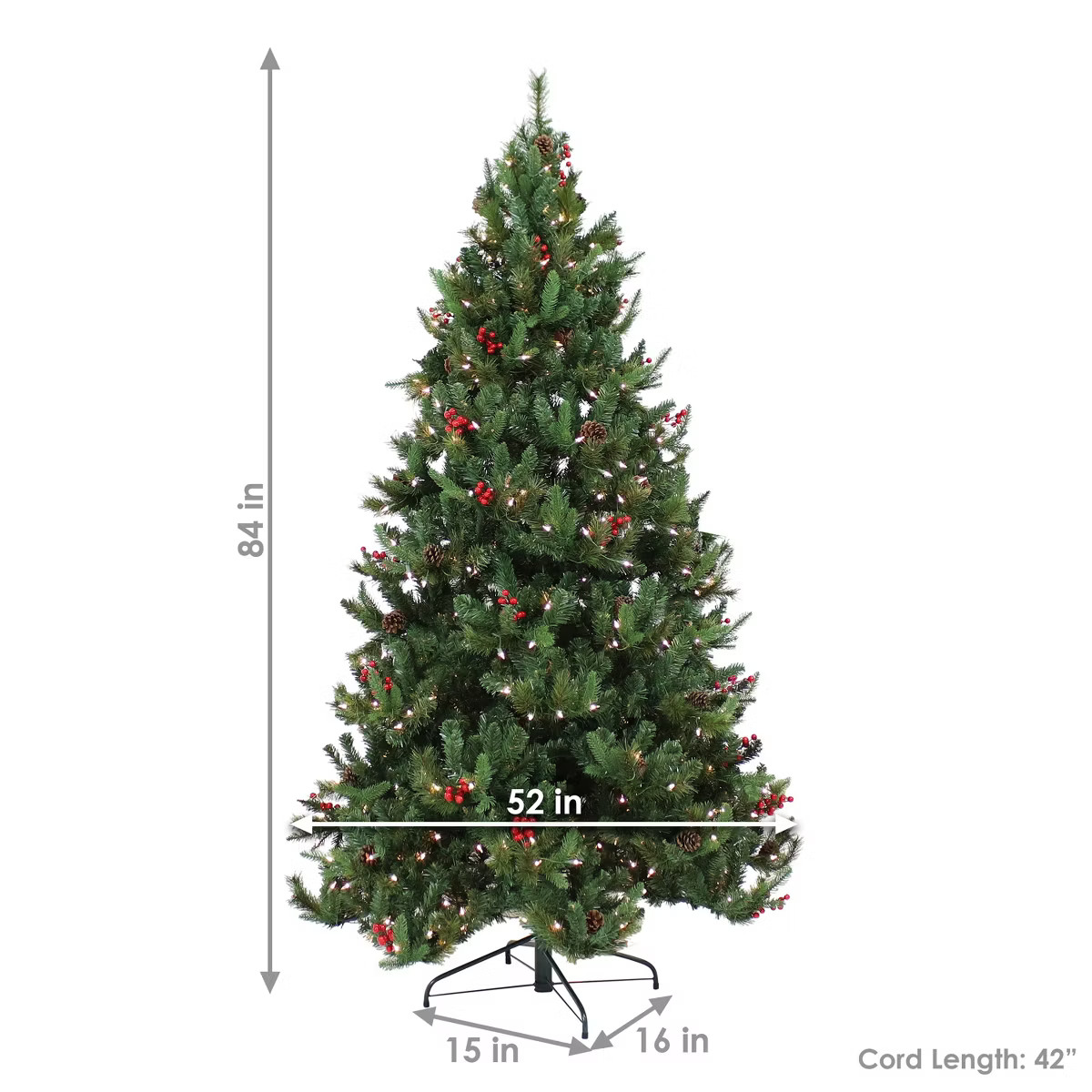 Sunnydaze Merry Berries Pre-Lit Artificial Christmas Tree - 7' H - Green | Target
