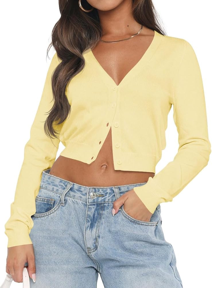 Ezbelle Women's Long Sleeve Open Front Cropped Lightweight Cardigan Sweater Button Down Shirt 202... | Amazon (US)