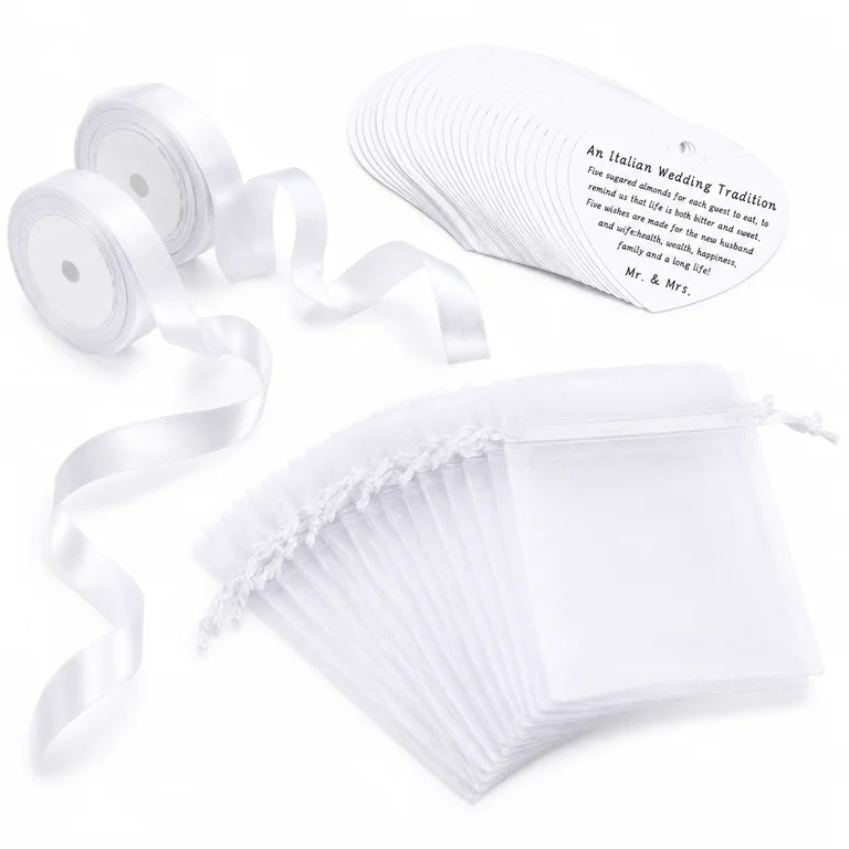 100 Sets Italian Wedding Favor Kit, Almond Tags with Organza Bags Ribbons for Bridal Shower Engag... | Walmart (US)