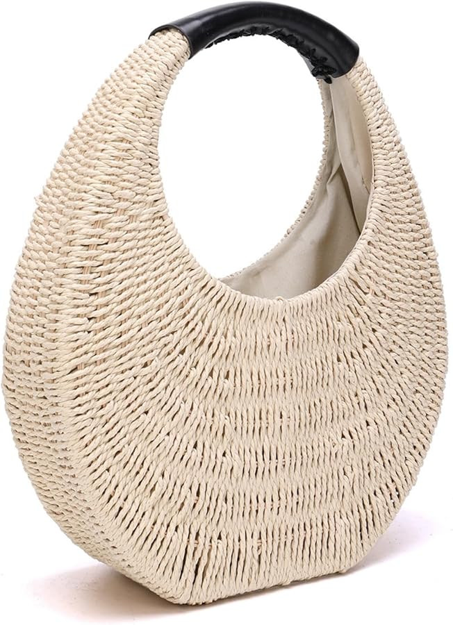 JOLLQUE Bolsa de paja para mujer, bolsa de mano tejida a mano de verano, bolso de mano pequeño, ... | Amazon (US)