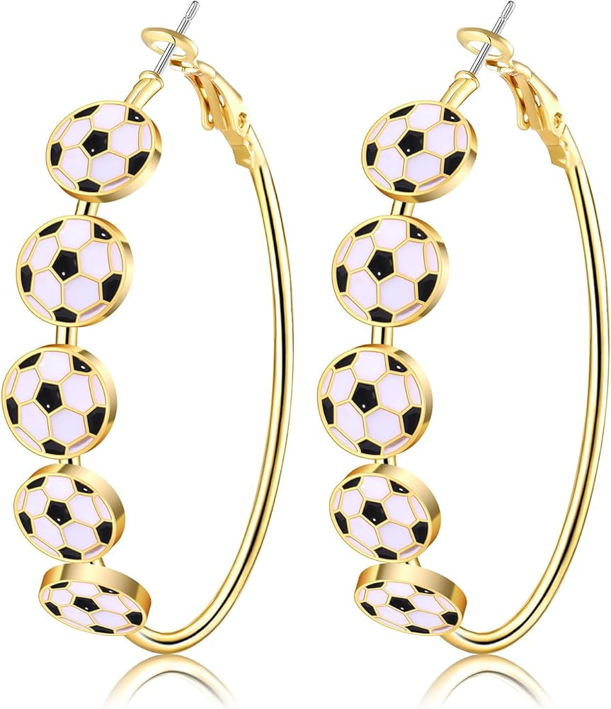 Game Day Earrings for Women Baseball Basketball Soccer Football Hoop Earrings Fashion Sports Jewe... | Amazon (US)