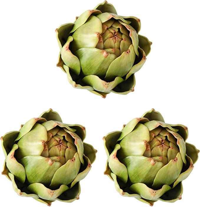 GiftYou [3-Pack] Large Green Faux Artichokes - Artificial Vegetables and Fake Fruits for Kitchen ... | Amazon (US)