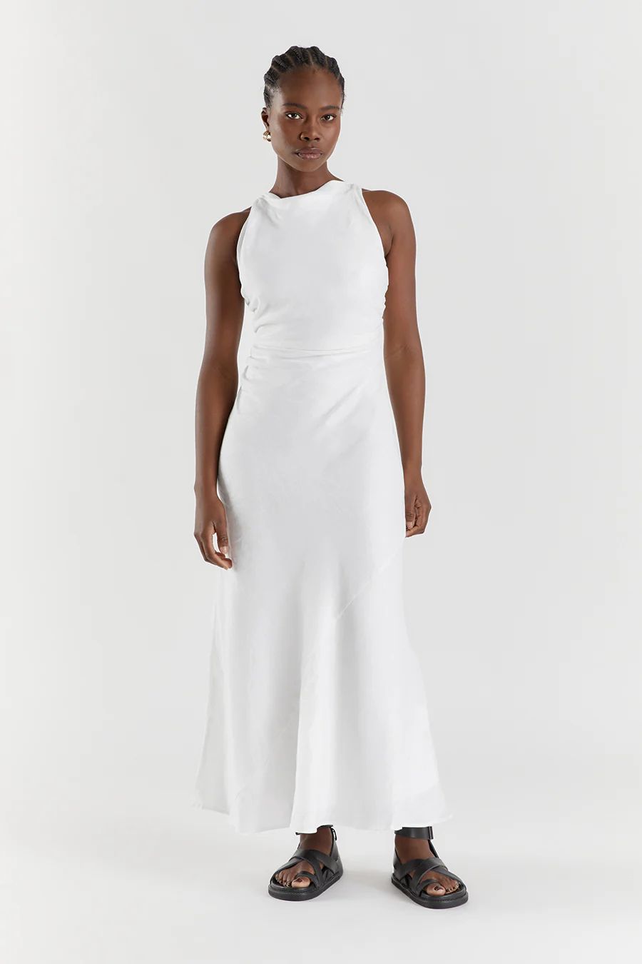 ROSE WHITE LINEN MAXI DRESS | DISSH