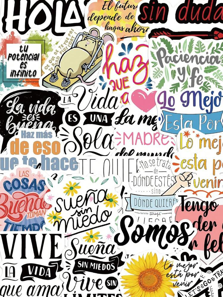 50pcs Inspirational Spanish Stickers - Perfect For Your Phone, Laptop, Water Cup & More!,Spanish,... | SHEIN
