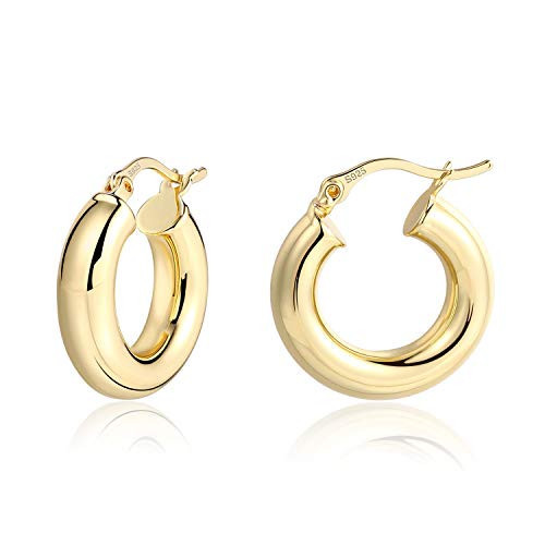 BOUTIQUELOVIN 14K Gold Plated Chunky Hoop Earrings for Women Lightweiht Tube Hoops Hypoallergenic Sterling Silver Post Thick Hoop Earrings | Amazon (US)