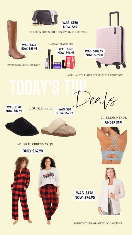 Holiday sale // Maurice’s Christmas pajamas are only $14.90 🤩 // Lululemon sports bra dupe under $20 // American tourister luggage is UNDER $60 // Colleen Rothschild beauty sale // uggs slippers // barefoot dreams cardigan sale // gifts for her // stocking stuffers 

#LTKbeauty #LTKsalealert #LTKshoecrush