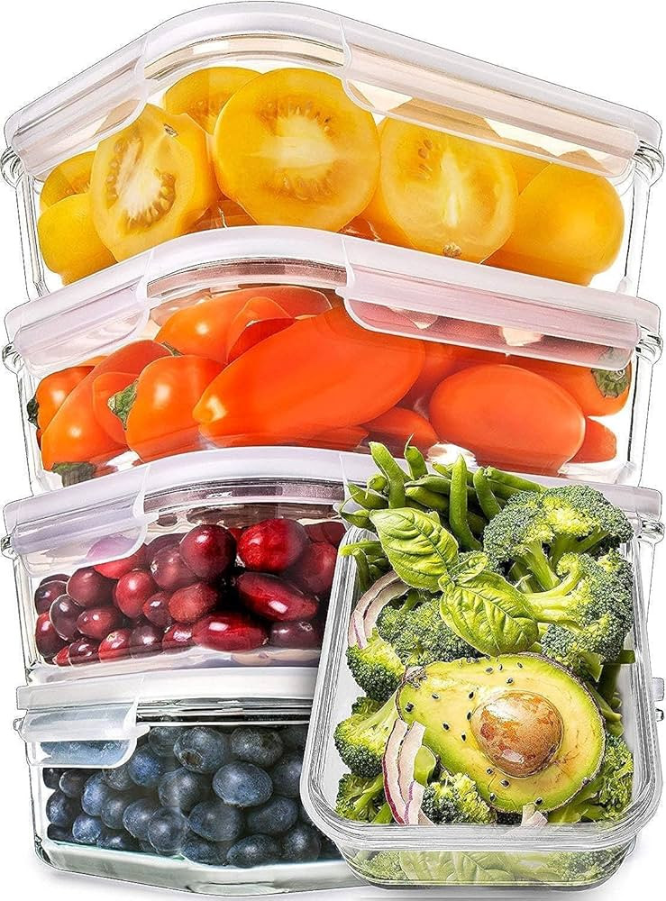 PrepNaturals 5 Pack 30 Oz Glass Meal Prep Containers - Dishwasher Microwave Freezer Oven Safe - G... | Amazon (US)