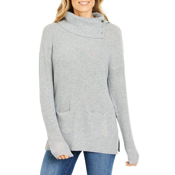 Martha Stewart Everyday Women's Button Cowl Neck Tunic Sweater | Walmart (US)