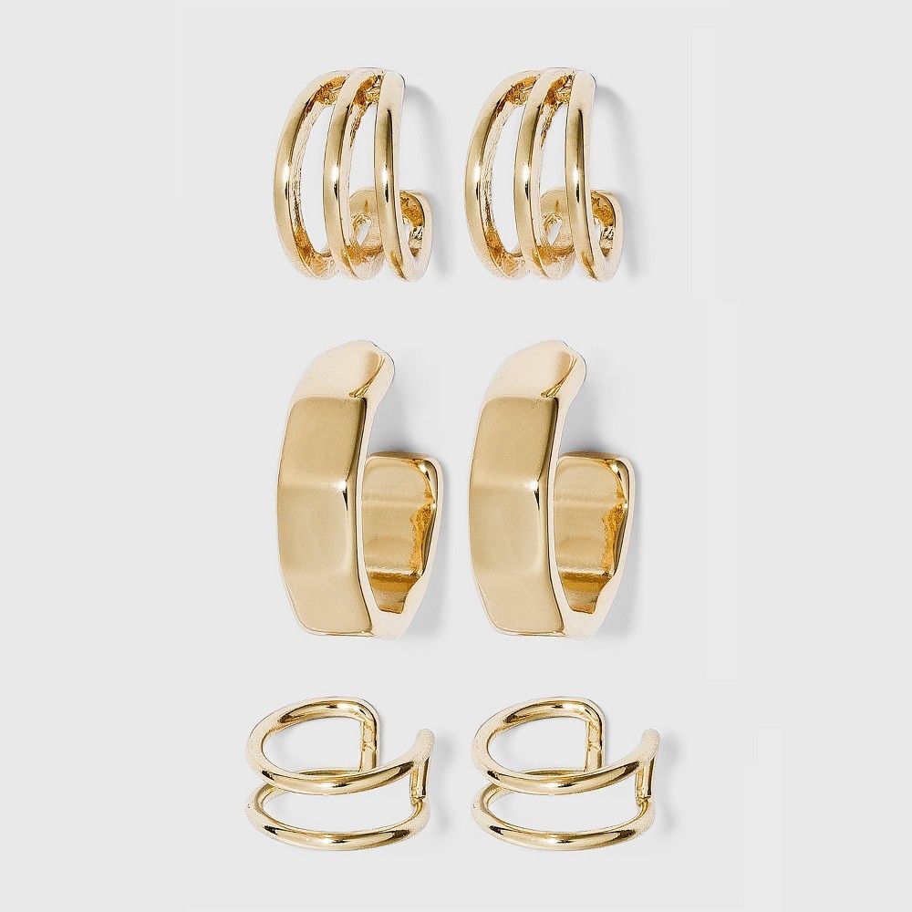 Ear Cuff and Hoop Earring Set 3pc - A New Day Gold | Target