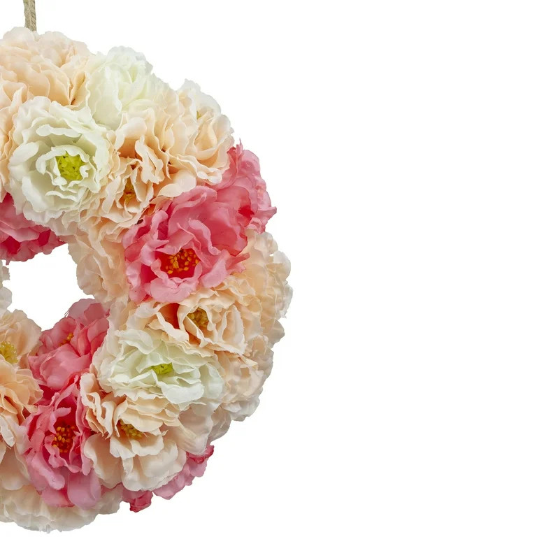 Pink and White Peony Artificial Spring Floral Wreath, 8-Inch | Walmart (US)