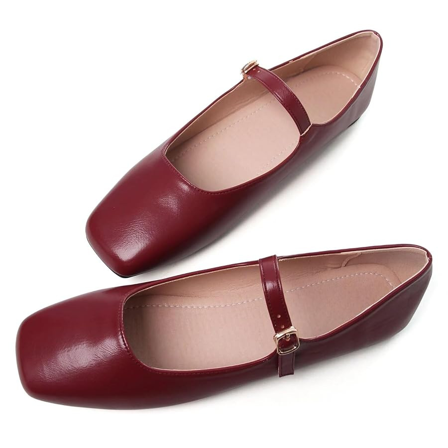 TN TANGNEST Women's Leather Flats Comfortable Square Toe Dress Flats Retro Soft Mary Jane Flats | Amazon (US)