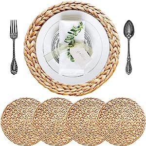 Round Placemats for Dining Table, Water Hyacinth Wicker Placemats, Placemats for Round Table, Wov... | Amazon (US)