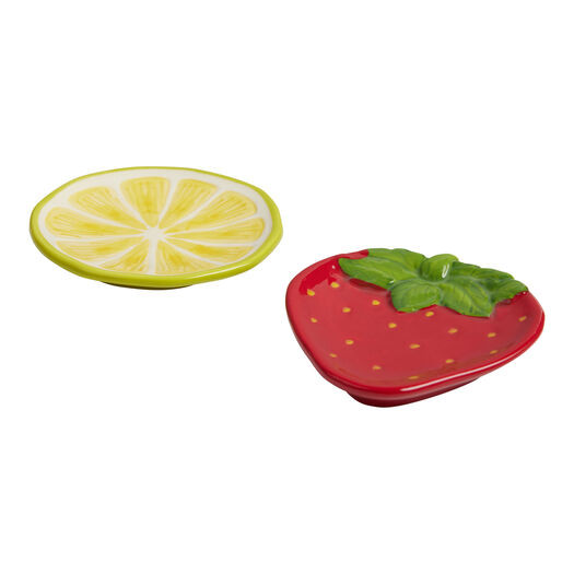 Ceramic Strawberry and Lemon Figural Tea Rests Set of 2 by World Market | World Market