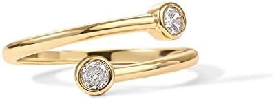PAVOI 14K Gold Plated CZ Bypass Ring | Simulated Diamond BTY Ring | Stacking Rings for Women | Amazon (US)