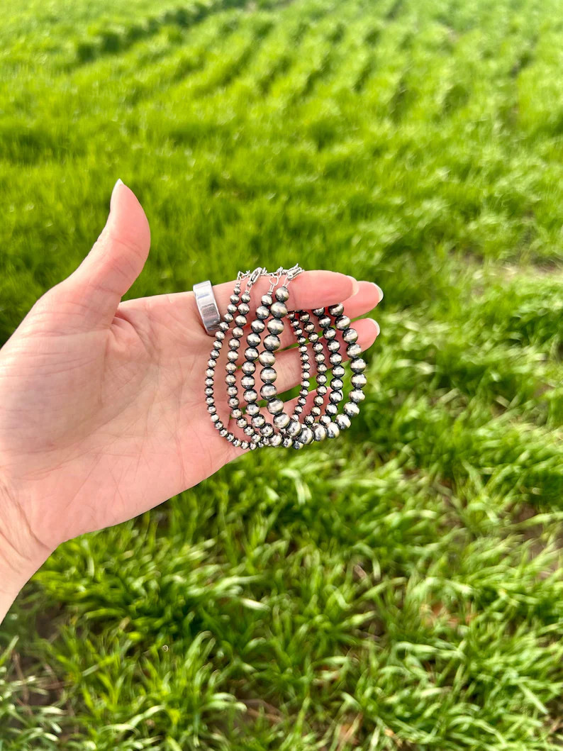 Navajo Style, Sterling Silver Pearl Bracelets, Solid Sterling Silver Pearl Beaded, Western Bracel... | Etsy (US)