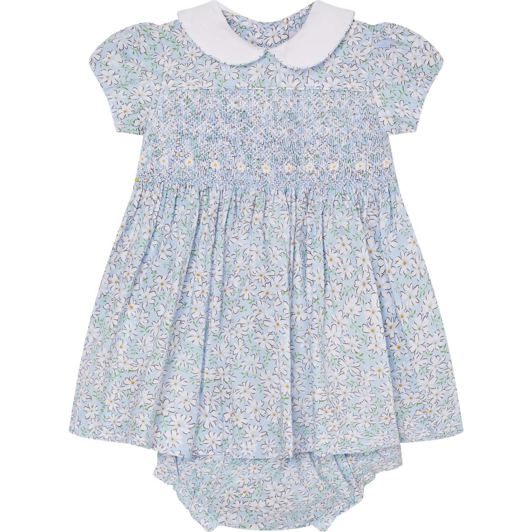 Hand-Smocked Baby Dress Jessamy, White & Blue | Maisonette