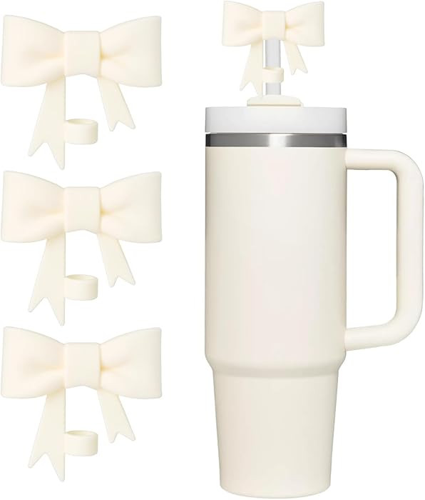Bow Straw Cover Topper for Stanley Cup,Silicone Beige Straws Toppers for Tumbler with Handle 40oz... | Amazon (US)