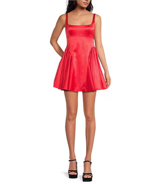 Gianni Bini Addison Satin Square Neck A-Line Drop Waist Mini Dress | Dillard's | Dillard's