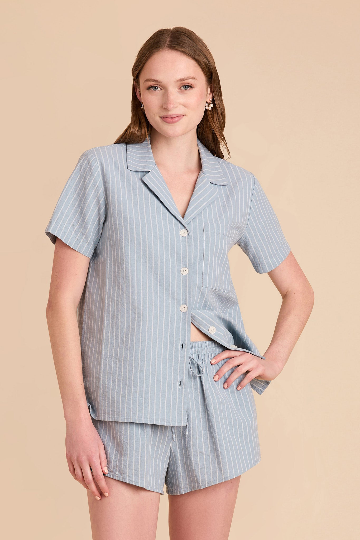 Atticus Dusty Blue Stripe Short Sleeve Pajama Set | Birdy Grey | Birdy Grey