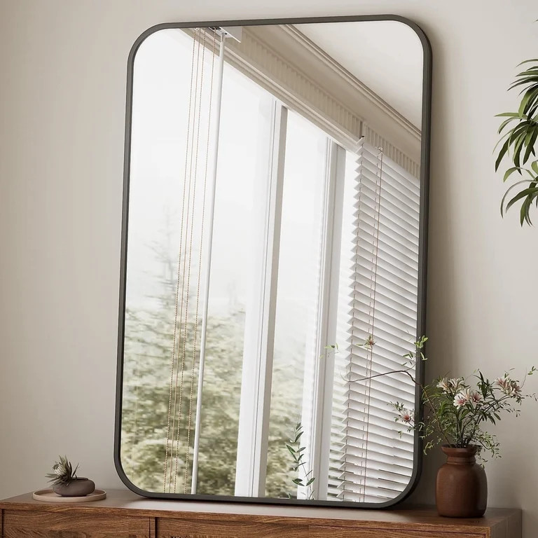 BEAUTYPEAK 24"x36" Wall Mirror Rounded Corners Hanging Vanity Mirror Black | Walmart (US)