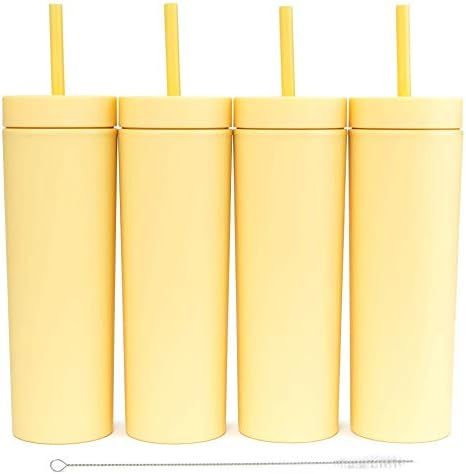 SKINNY TUMBLERS (4 pack) Matte Pastel Colored Acrylic Tumblers with Lids and Straws | 16oz Double... | Amazon (US)